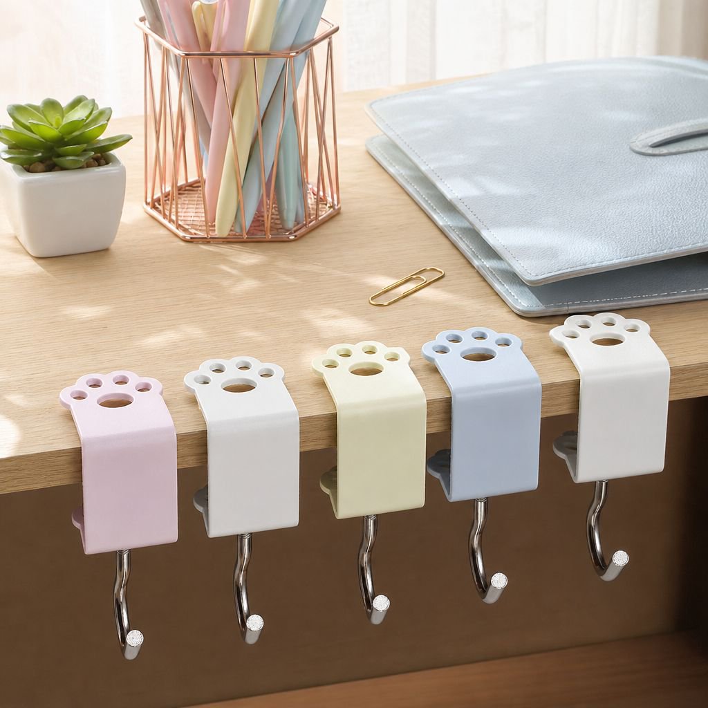 Cute macaron color cat paw hook holding headphones
