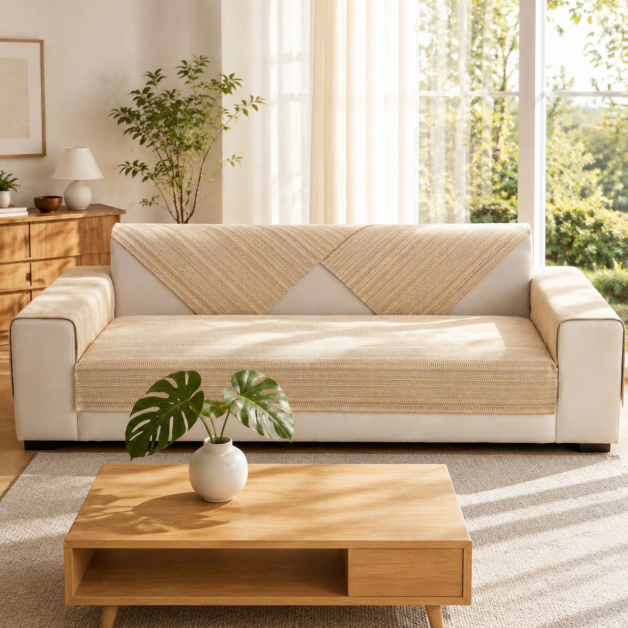 Cotton and Linen Thick Sofa Cover Set for Three-Seat Sofa, Durable and Stylish