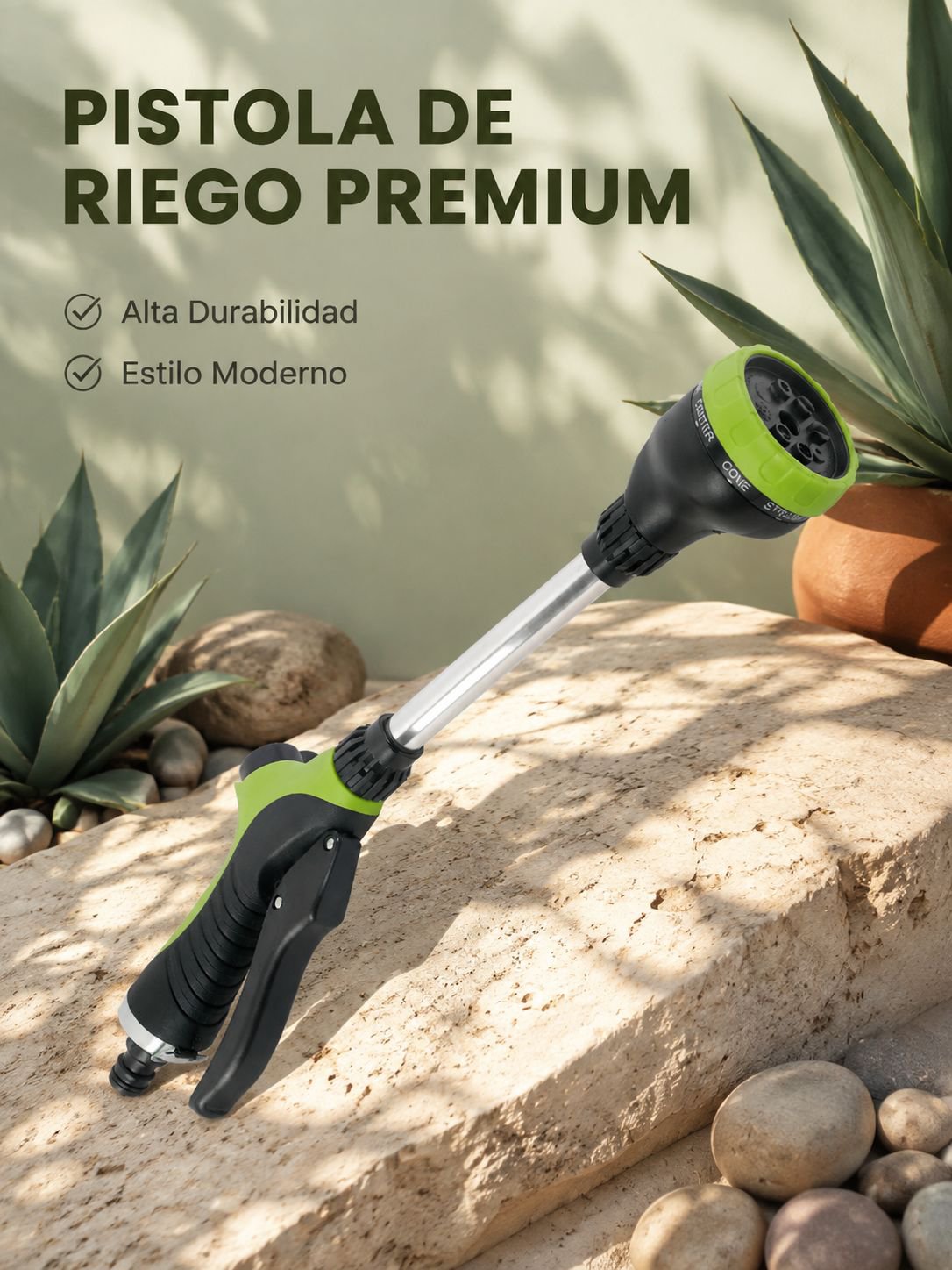 Pistola de riego multifuncional con boquilla ajustable