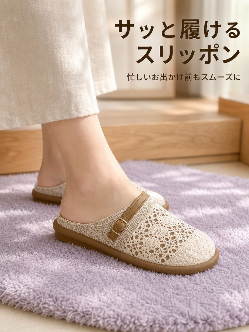 通気性の良いレースデザインサンダル