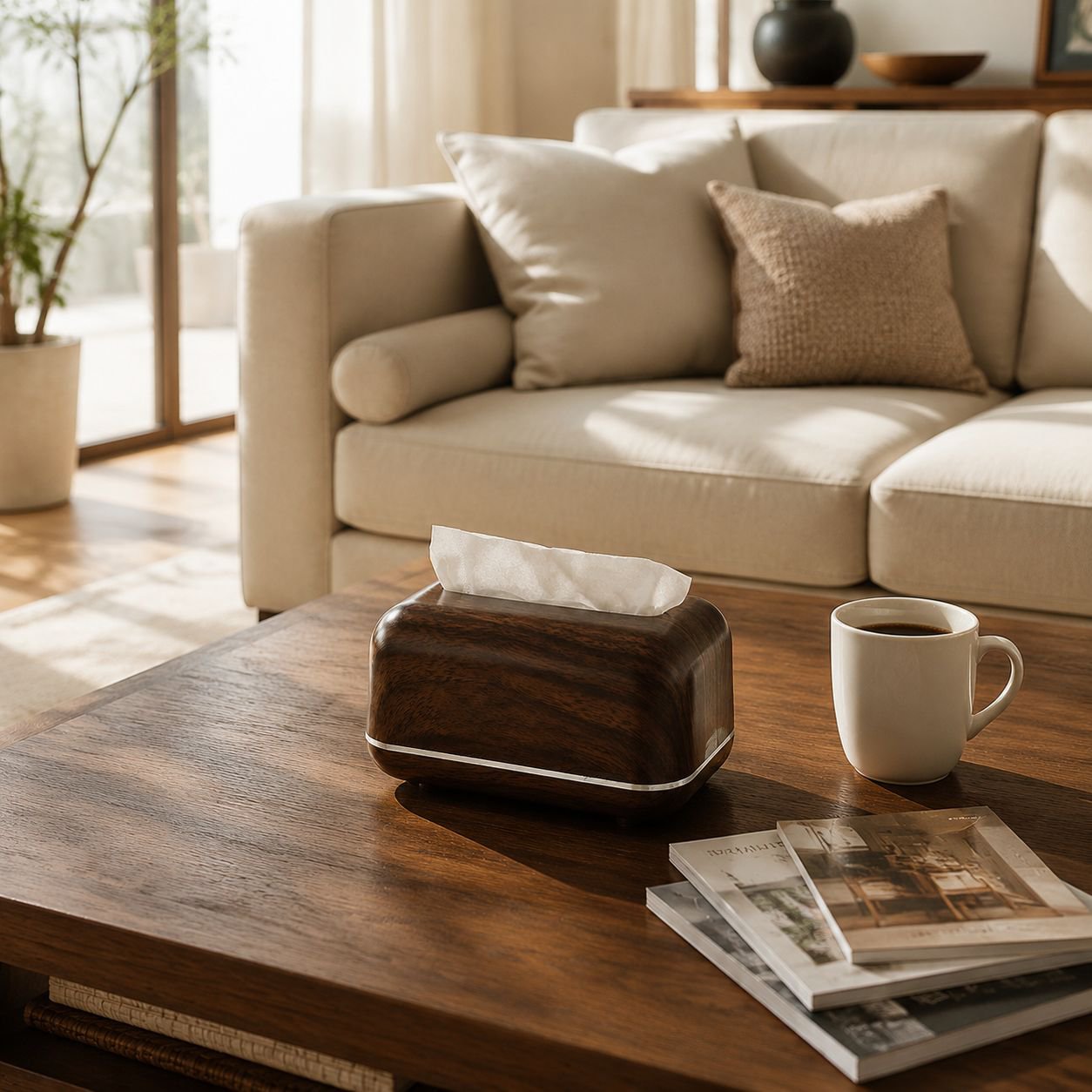Luxury Walnut-Look Tissue Box – Multipurpose Tissue Storage for Living Room and Bedroom
