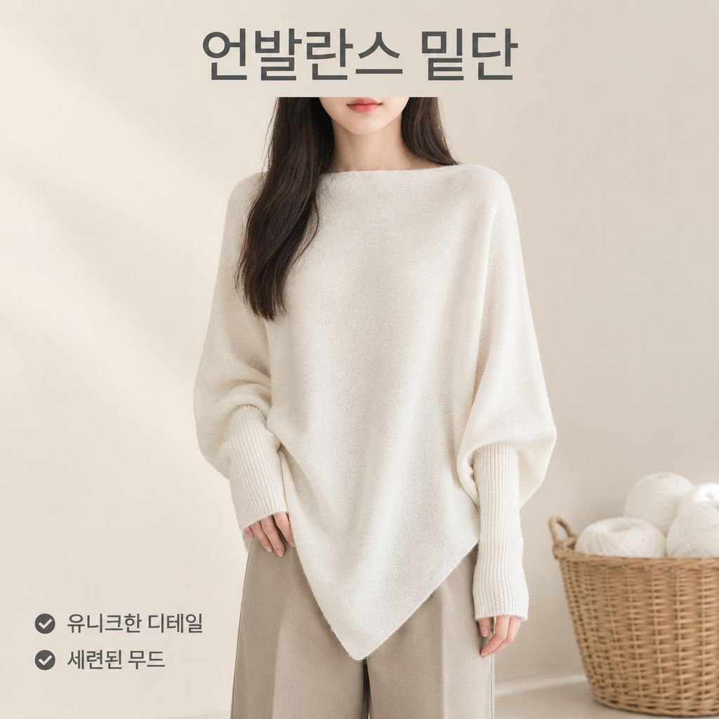 여성용 경량 롱 비대칭 배트윙 슬리브 스웨터
