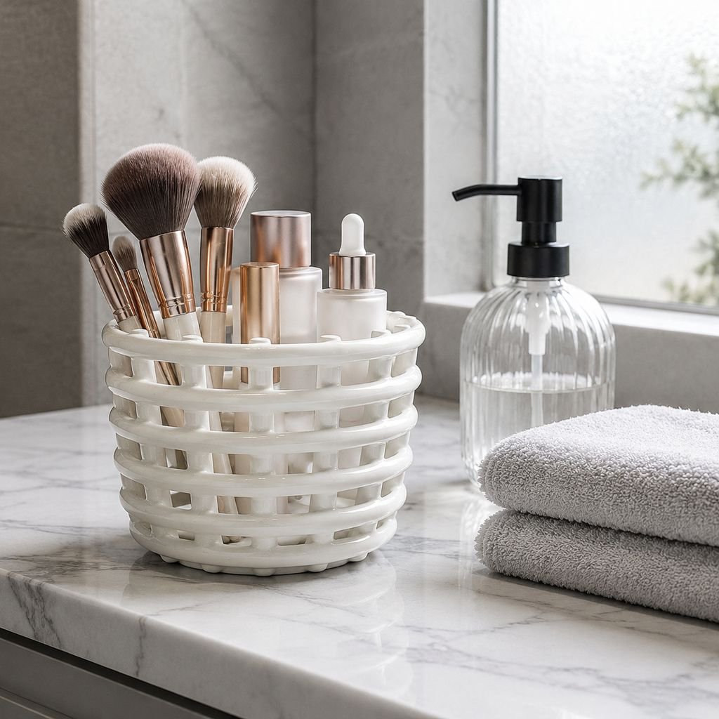 Creative Ceramic Storage Basket Bathroom Organizer Planter Vase