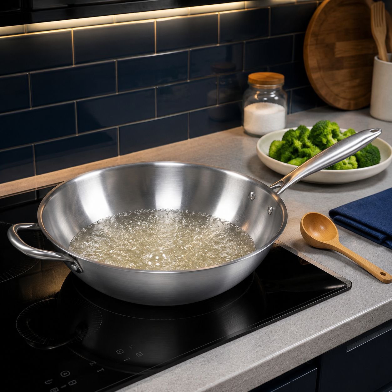 Household 304 Stainless Steel Non-Coated Frying Pan, Suitable for IH Cooktops