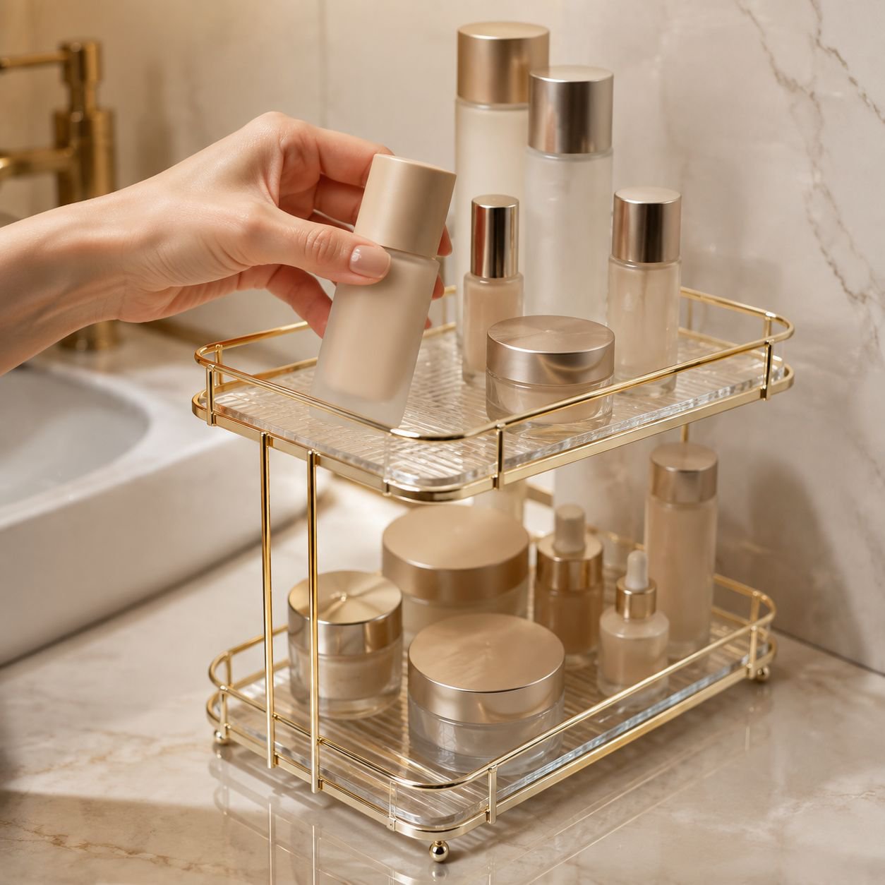 Dressing Table Multi-layer Organizer Rack, Perfume & Bathroom Storage Cup Holder