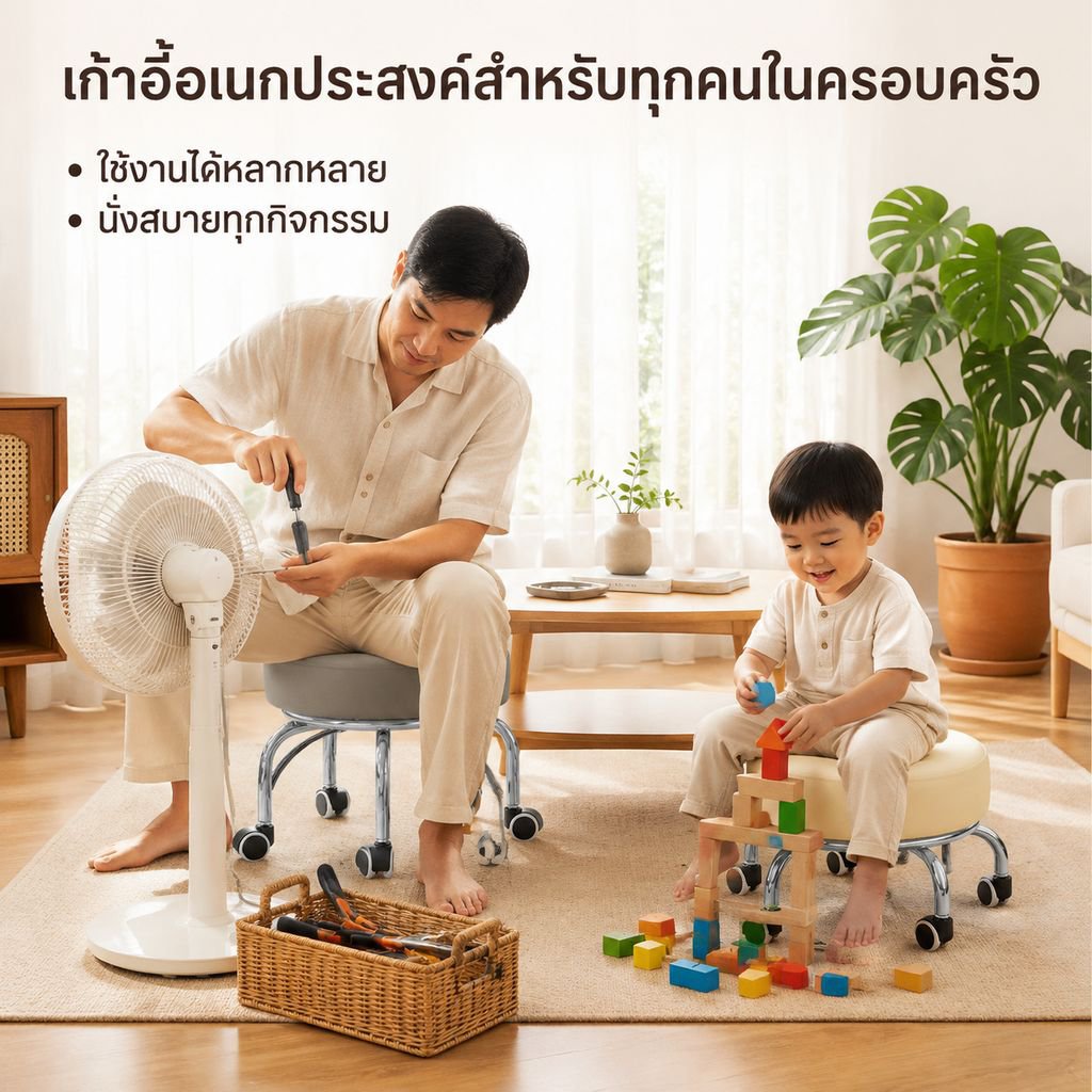 เก้าอี้เตี้ยล้อหมุนเงียบสำหรับใช้ในบ้าน