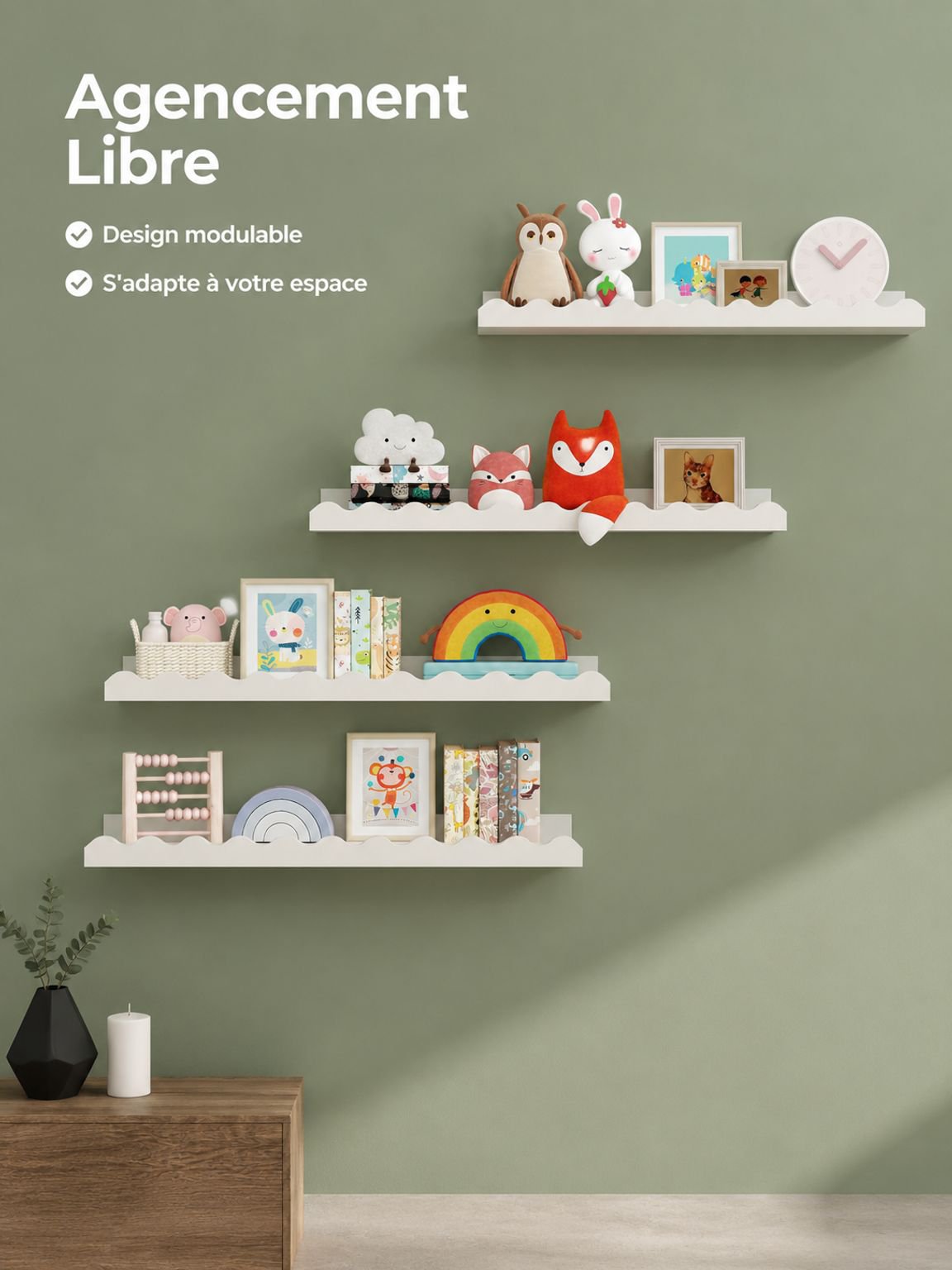 Lot de 4 étagères murales décoratives et de rangement pour salon