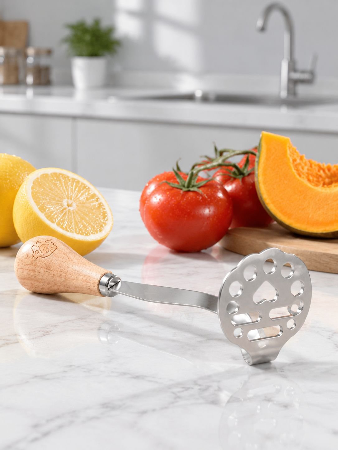 Detalle del mango ergonómico del prensapapas