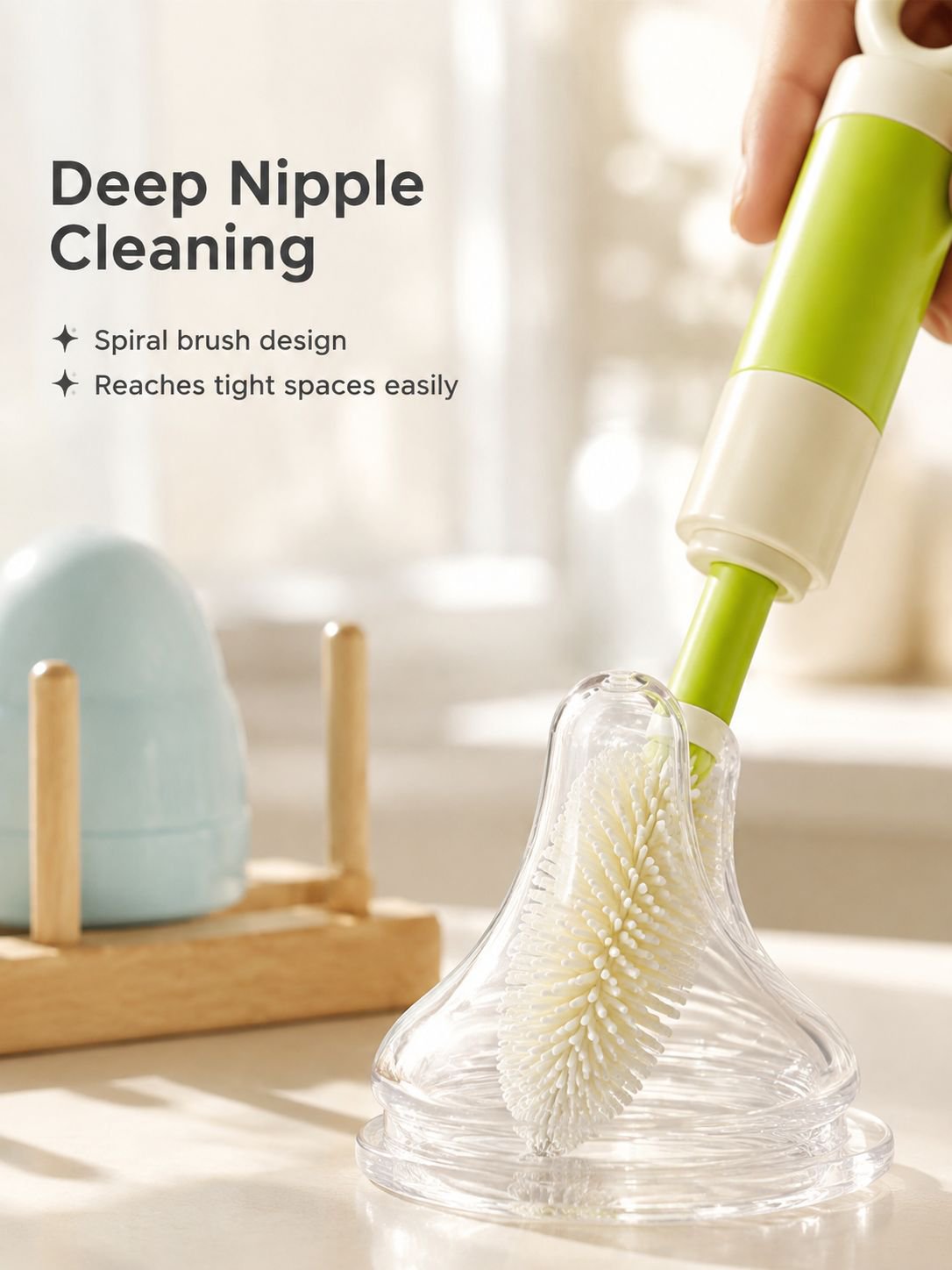 Durable bristles on the baby bottle brush for gentle cleaning