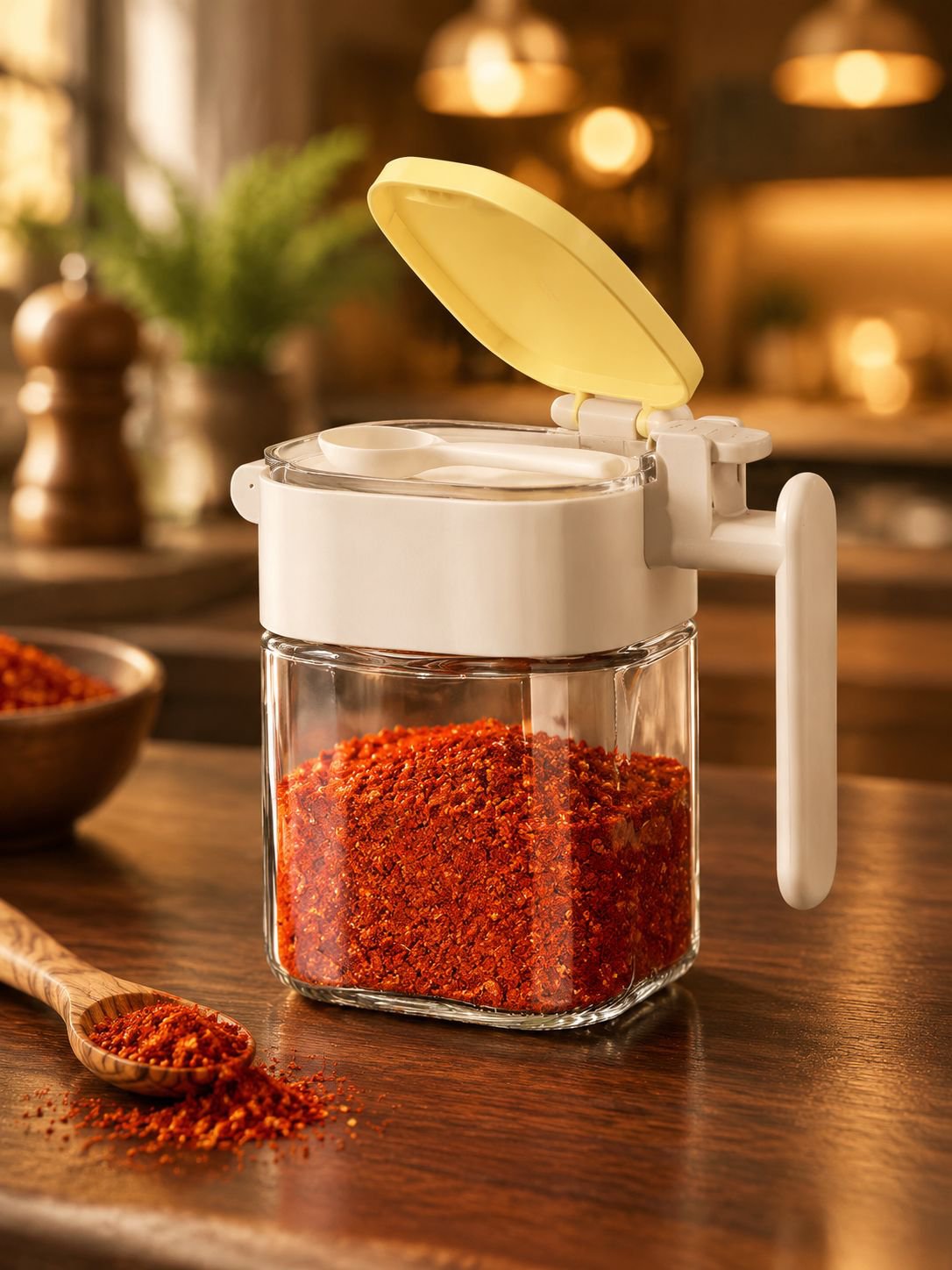 Bote de especias con cuchara separada, sellado y a prueba de humedad