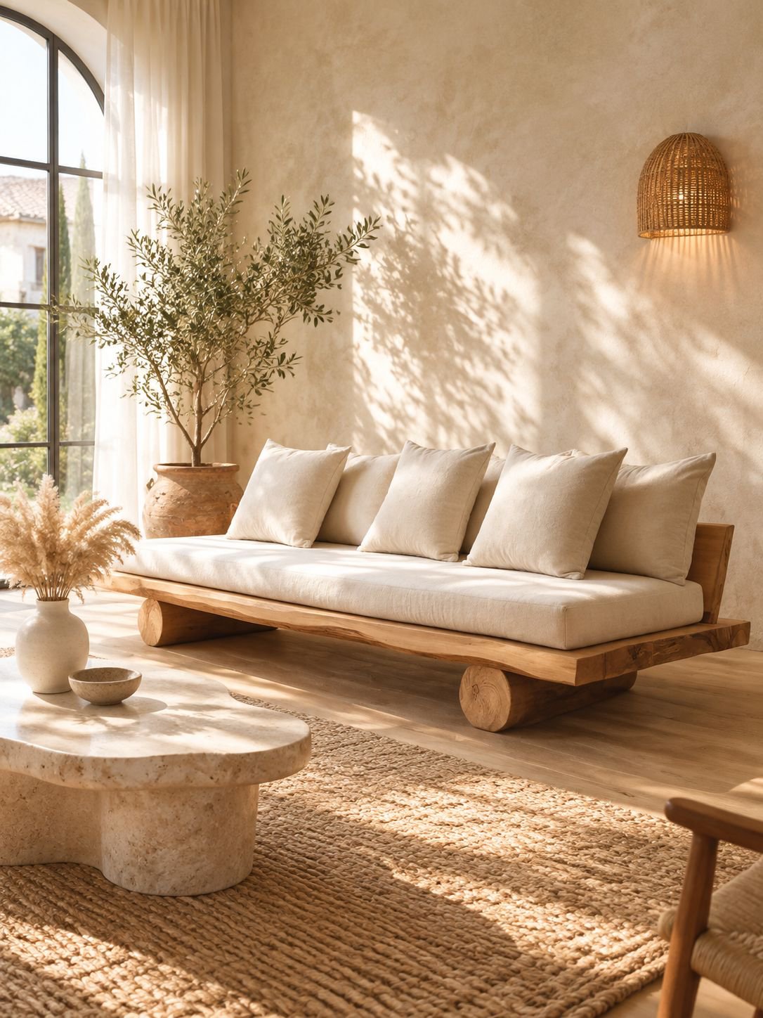 Fauteuil en bois massif style naturel, chaise de salon pour balcon