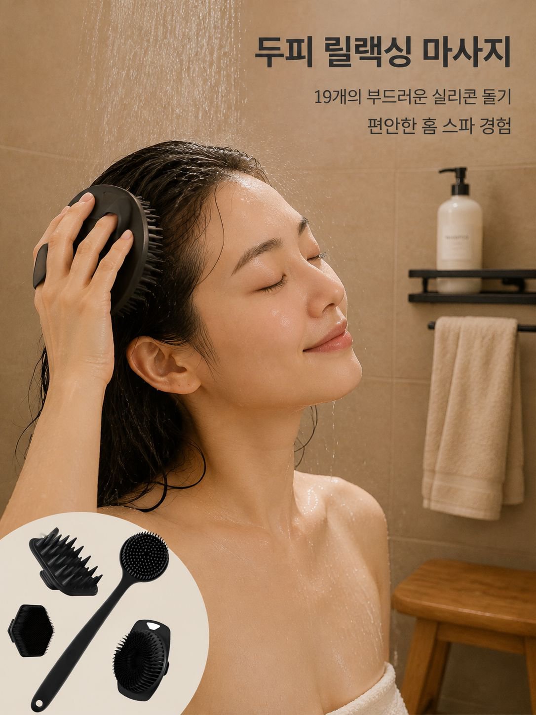 4종 실리콘 목욕솔 마사지 세트