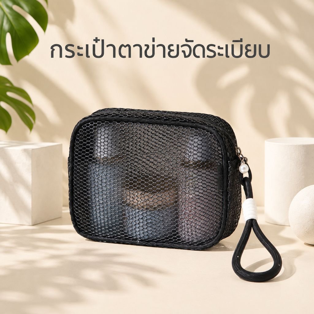 กระเป๋าตาข่ายใบเล็กน่ารักสำหรับใส่ของใช้ส่วนตัวหรือเครื่องสำอางขณะเดินทาง