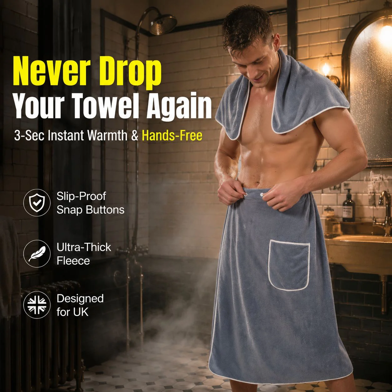 Thick buttoned bath towel set of 2, unisex, highly absorbent lint-free bathrobe