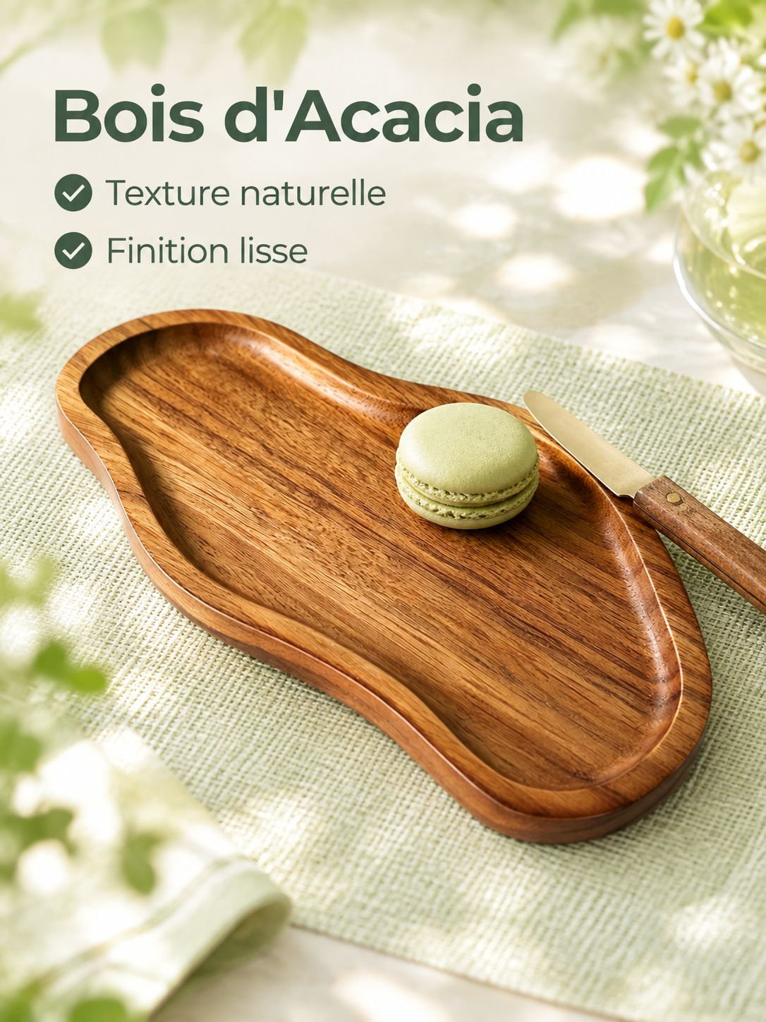 Plateau en acacia en forme de cacahuète, plateau à café et thé de style japonais