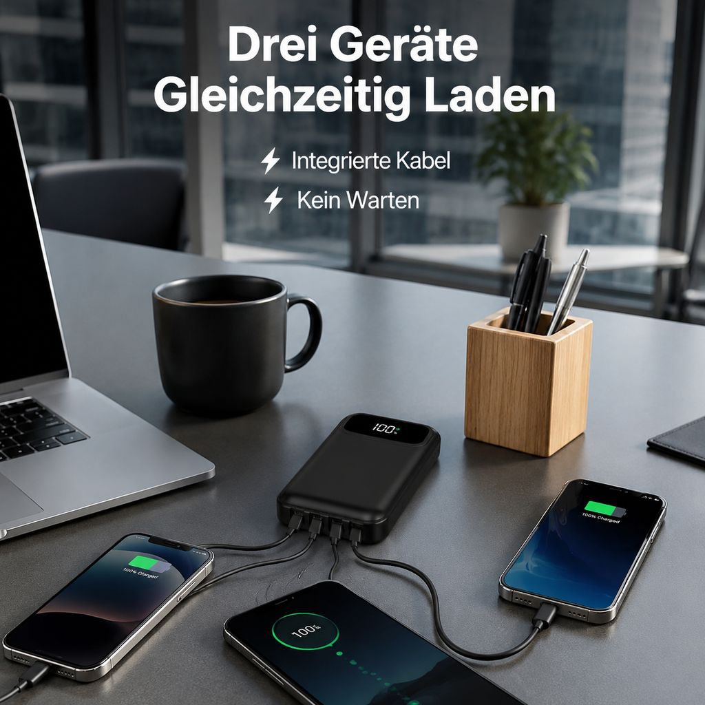 Powerbank mit Super-Schnellladung und integriertem Kabel, 20000mAh