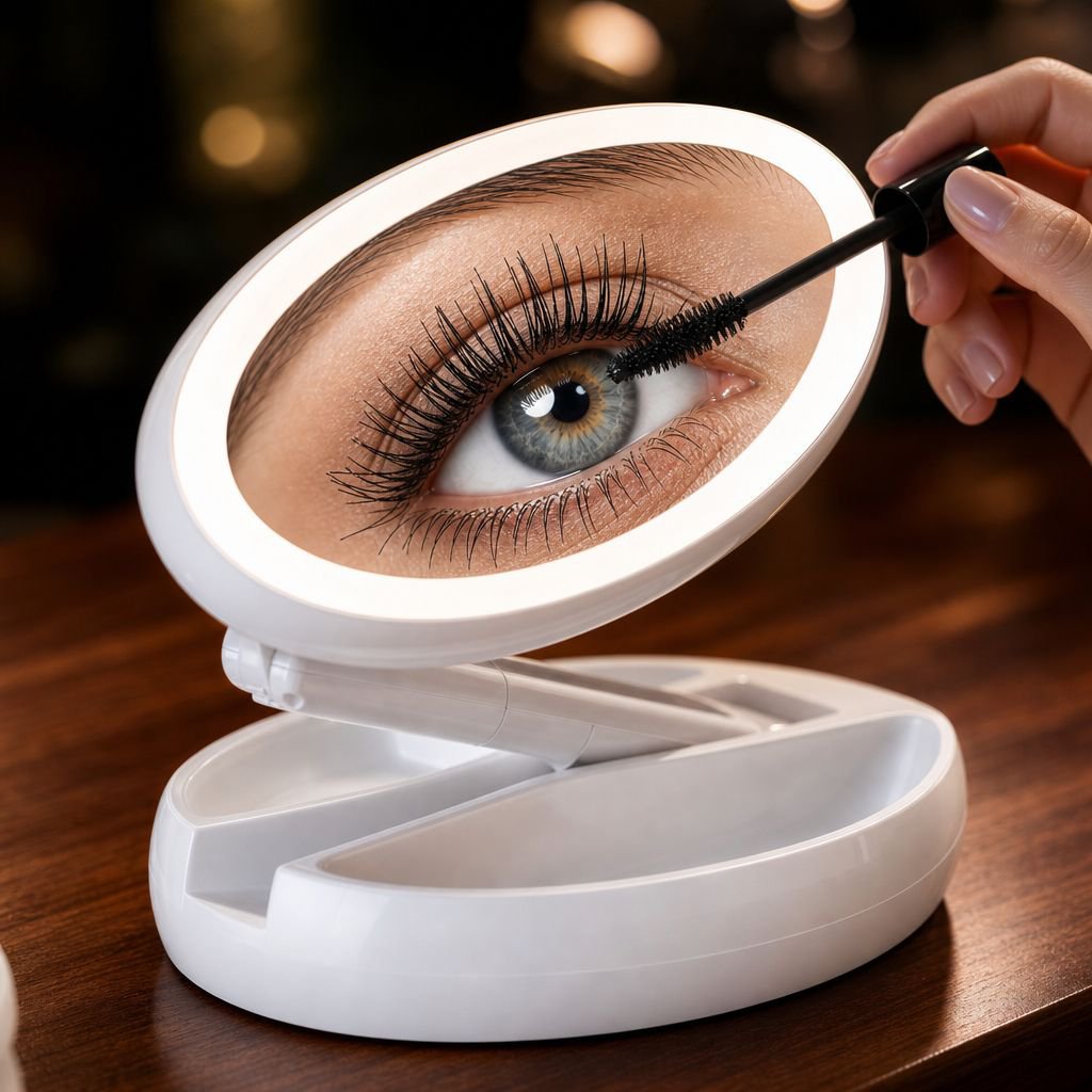 LED vanity mirror compact and foldable design