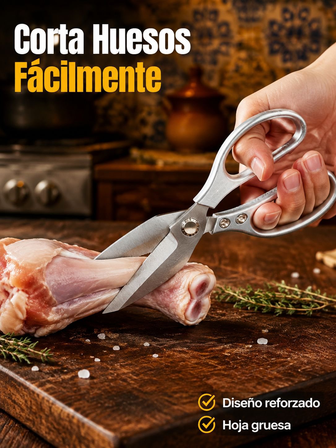 Tijeras de cocina de cabeza grande reforzadas, multifuncionales, para cortar huesos de pollo