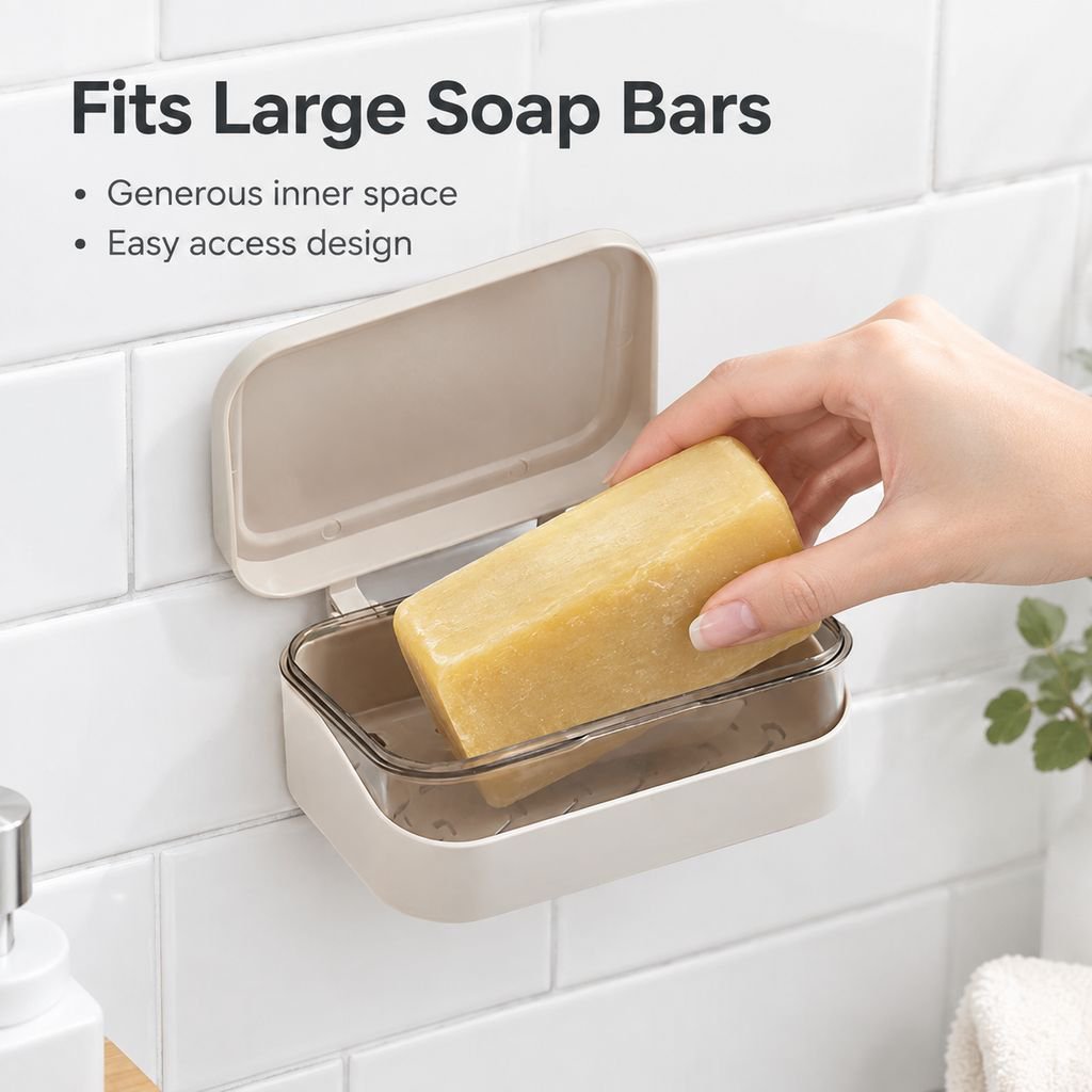 No-drill installation soap box for modern bathrooms