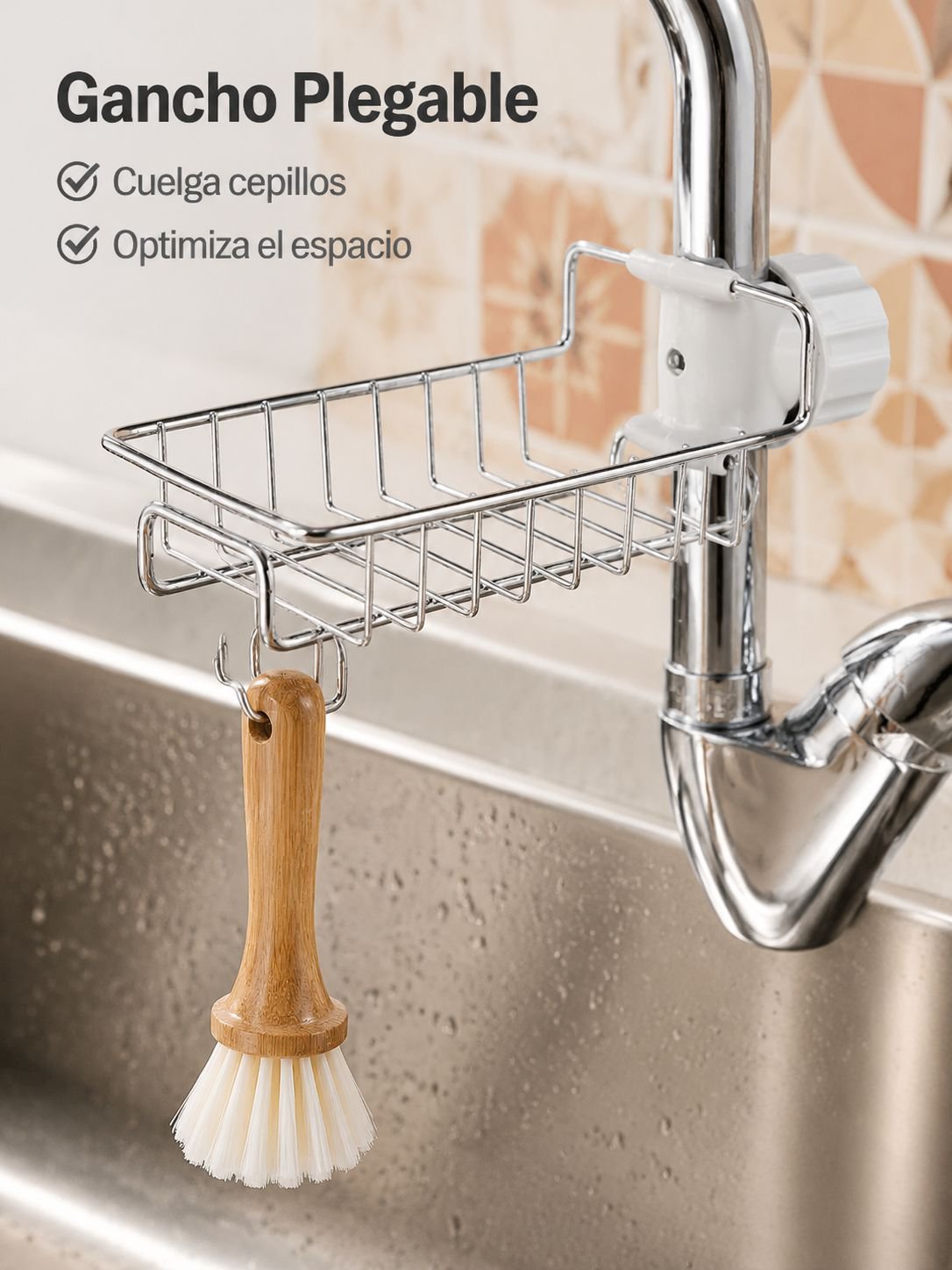 Organizador de fregadero de cocina, estante de drenaje de acero inoxidable para grifo