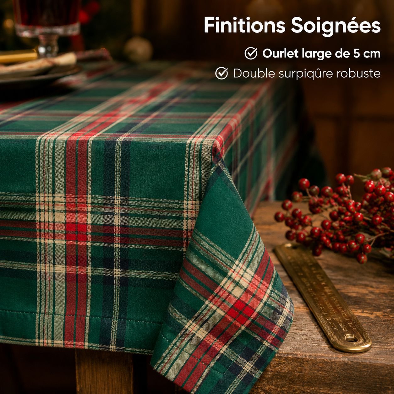 Nappe de noël à carreaux verts américains, nappe haut de gamme, pour table basse