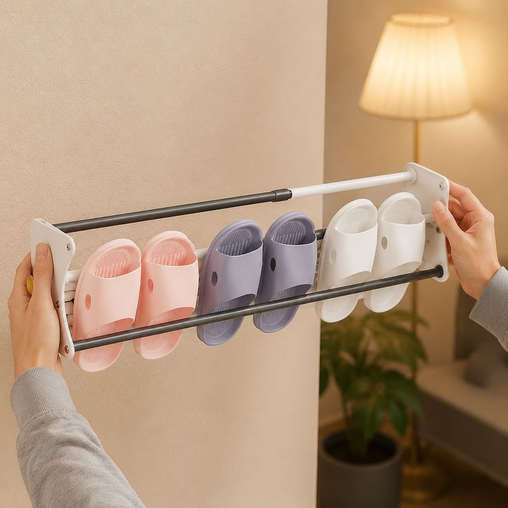 Bathroom shoe storage solution with magnetic holder