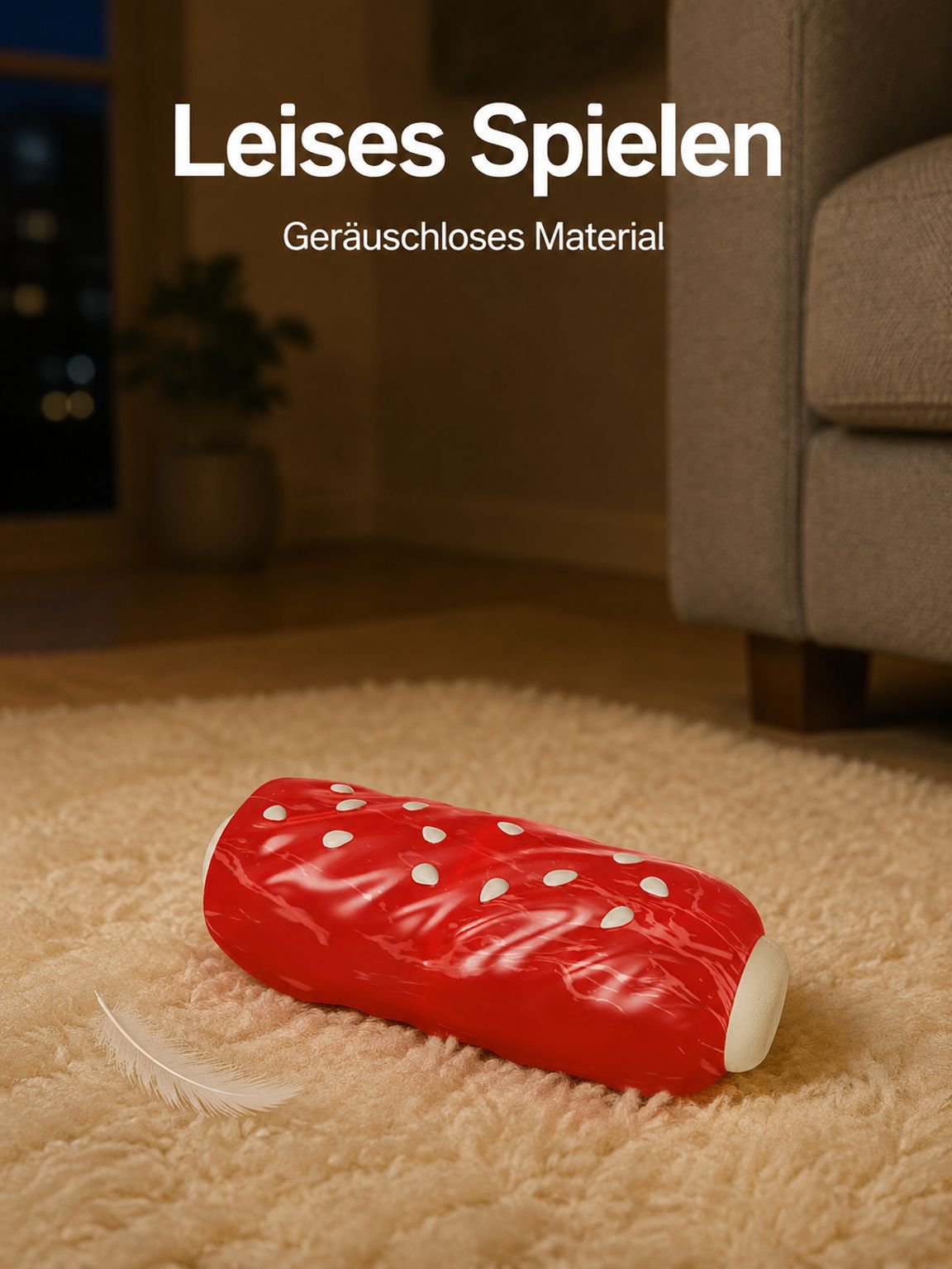 Hund kaut auf einem Hot-Dog-Beißring für Hunde