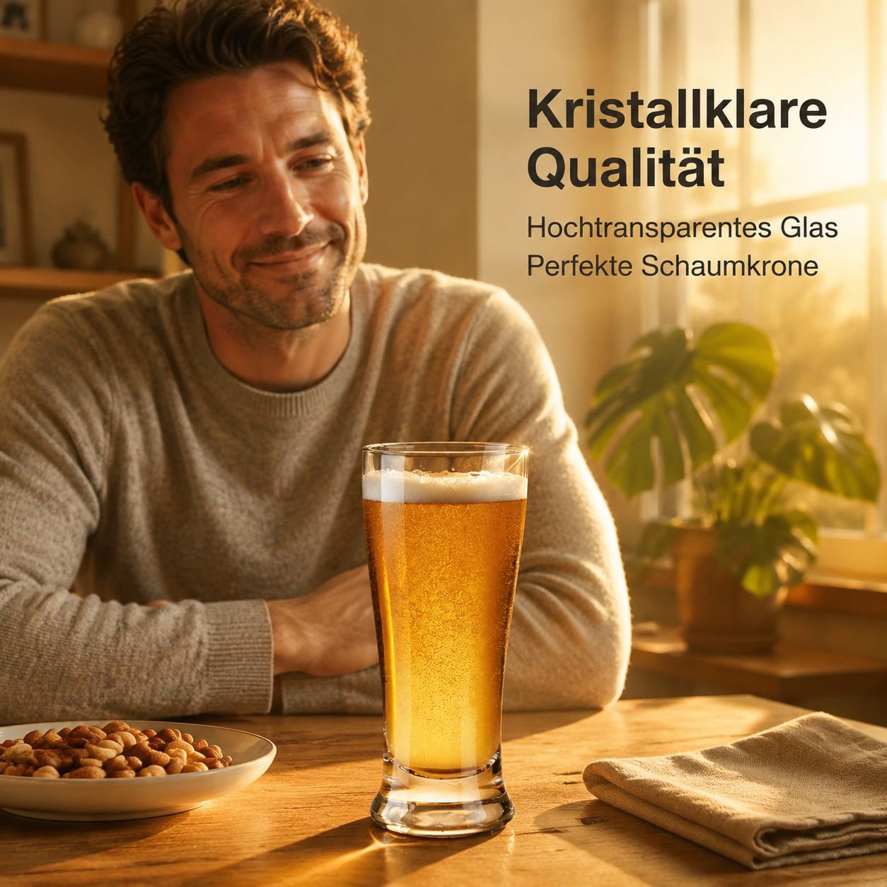 Dickwandiger Bierkrug aus Glas mit großem Fassungsvermögen