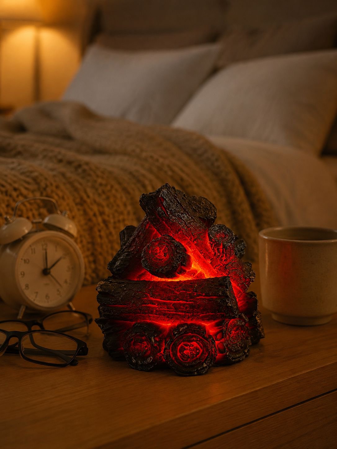 Resin Simulated Charcoal LED Flame Ambient Light, Modern Minimalist Battery-Powered Charcoal Pile, C