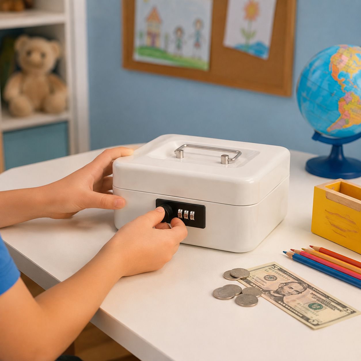 Home Multi-compartment Coin Bank with Dial Lock, Safe for Kids and Adults
