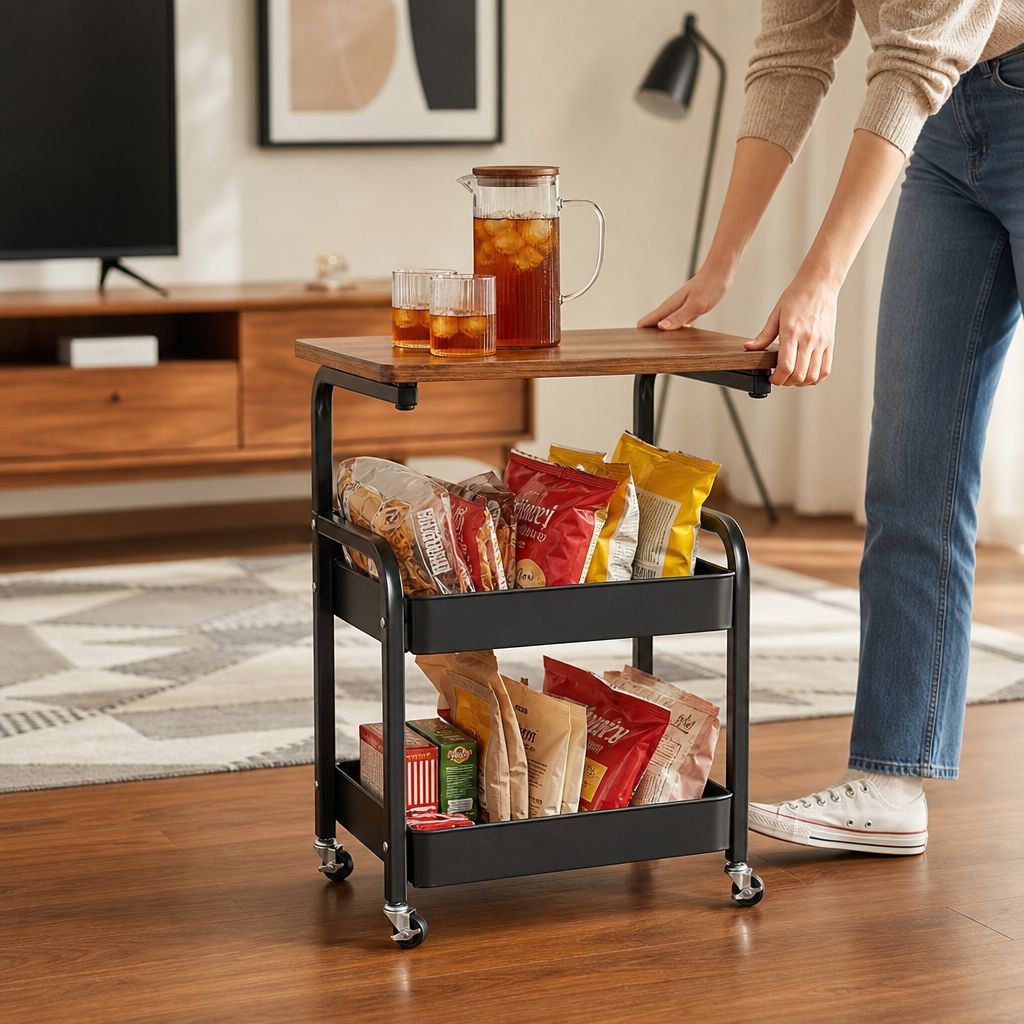 Trolley snack rack retro multi-layer storage rack medieval style living room movable storage floor s