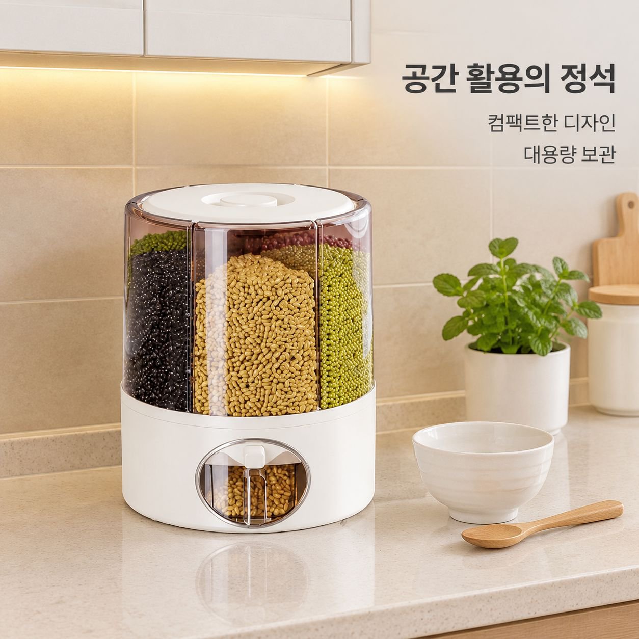 회전식 칸막이 쌀 디스펜서 (해충 및 습기 차단)