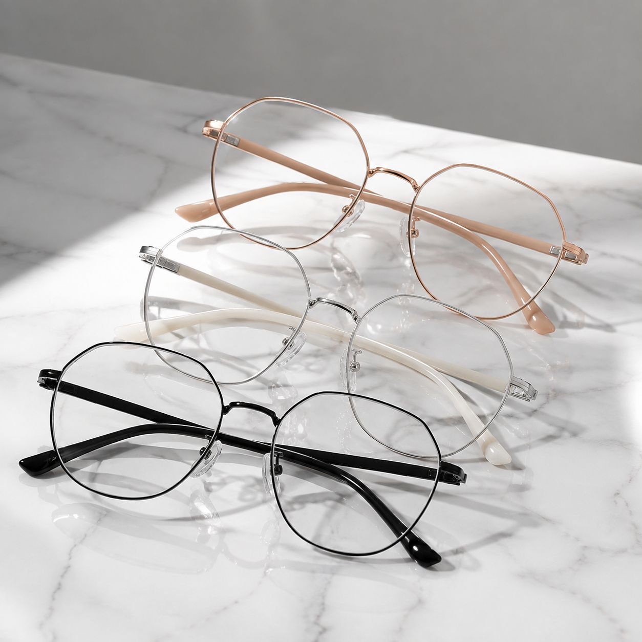 Close-up of non-slip nose pads on eyeglasses