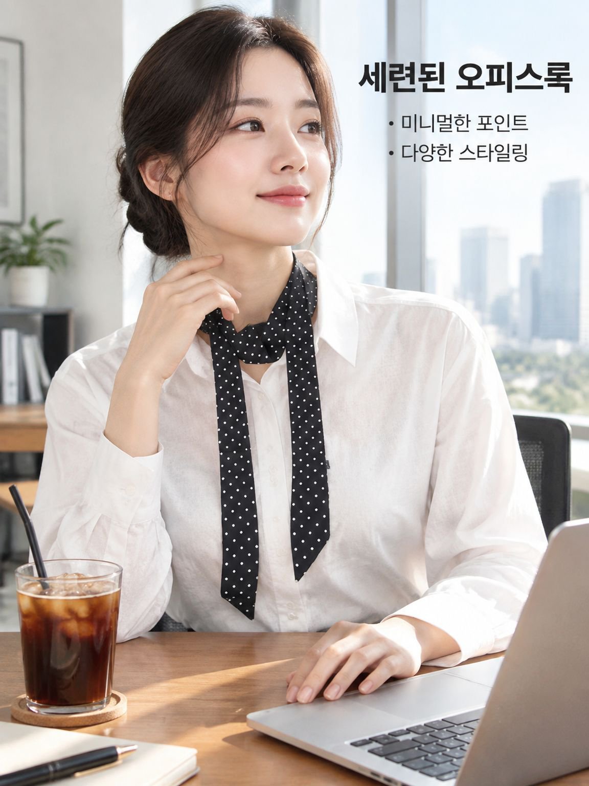 고급 한국 스타일 도트 무늬 실크 스카프