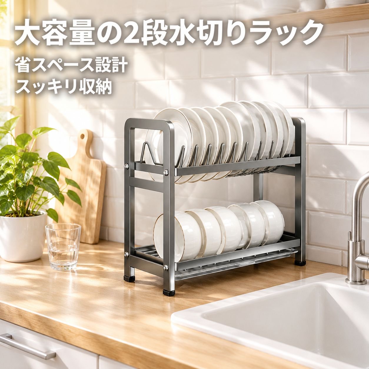 二段式キッチンカウンター用食器ラック
