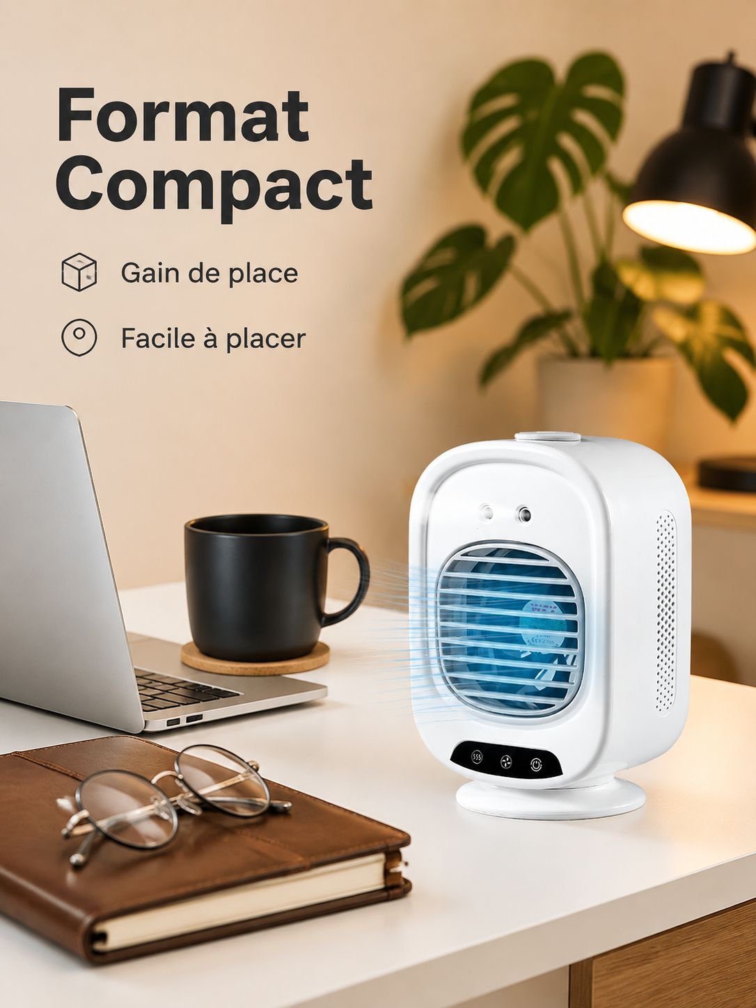 Mini climatiseur portable à chargement USB, ventilateur de bureau pour bureau et dortoir