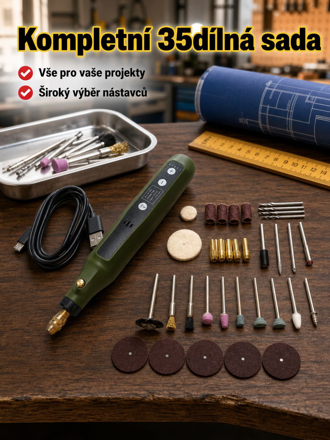 Speciální mini elektrická vrtačka a bruska pro gravírování a broušení