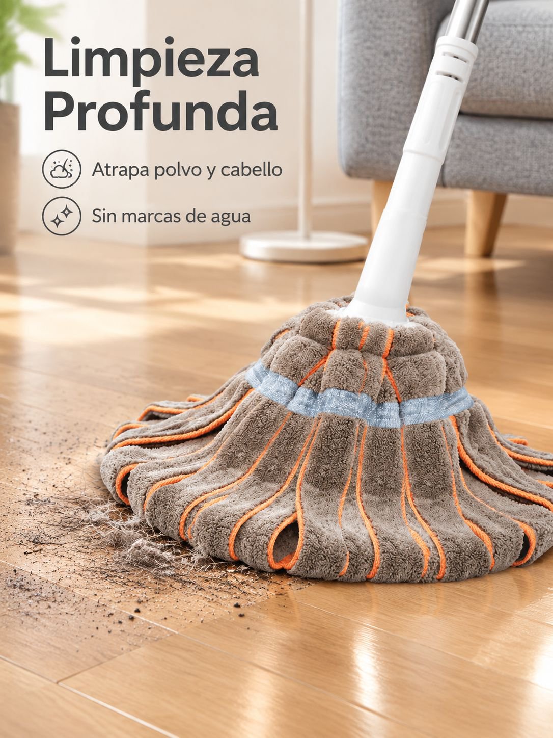 Fregona autoescurrible de alta absorción.