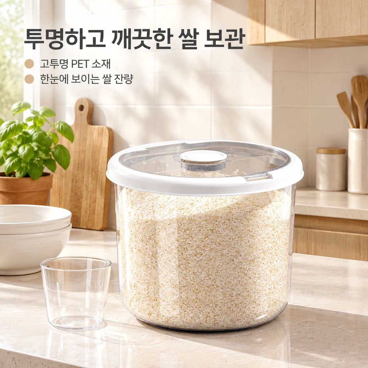 대용량 원형 투명 가정용 쌀통