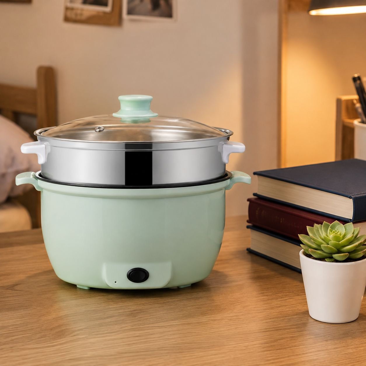 Mini olla eléctrica multifuncional antiadherente para estudiantes en dormitorio