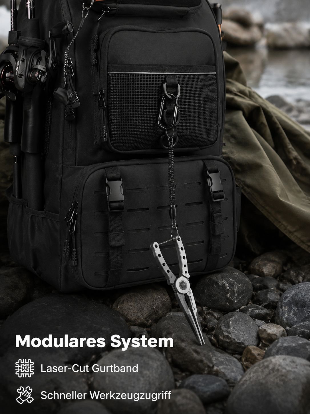 Neuer faltbarer multifunktionaler Outdoor-Angelrucksack mit großer Kapazität