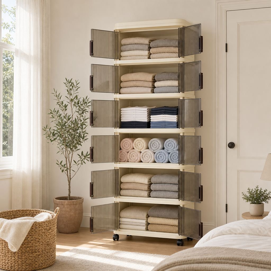 Multi-functional sliding foldable storage cabinet in modern living room