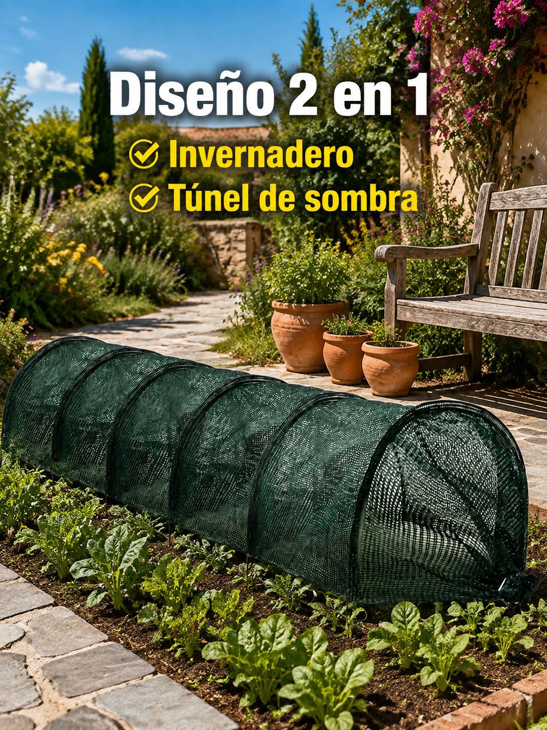 Malla de sombra portátil de 3 metros para invernadero, túnel de jardín, fácil de instalar y liberar