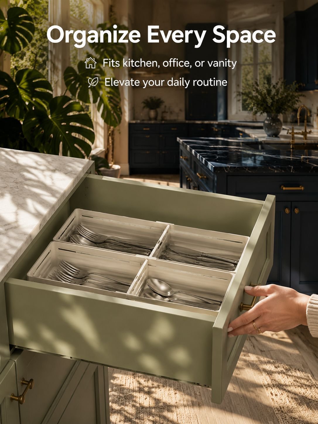 Space-saving extendable organizer for home drawers
