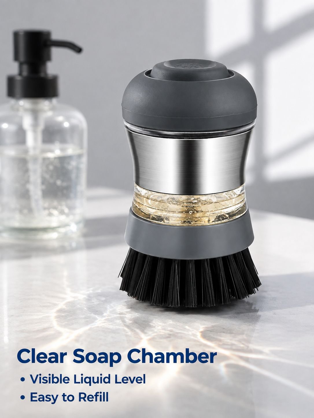 Stainless steel kitchen soap distribution dishwasher brush cleaning brush