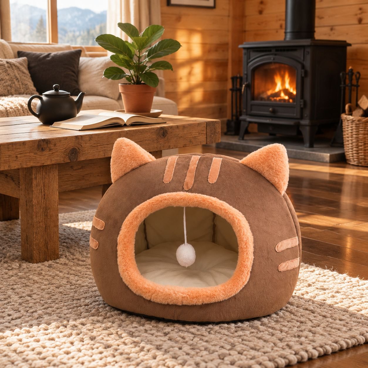 Halboffenes Katzenhaus im Katzen-Design