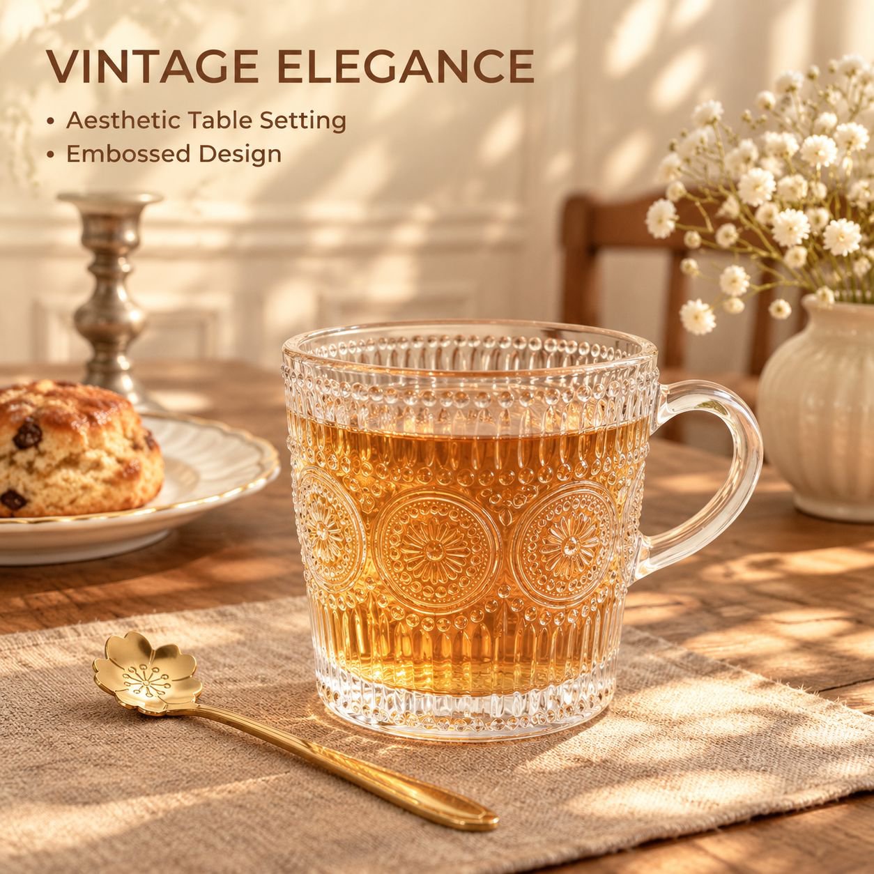 Vintage Embossed Sunflower Glass Cup