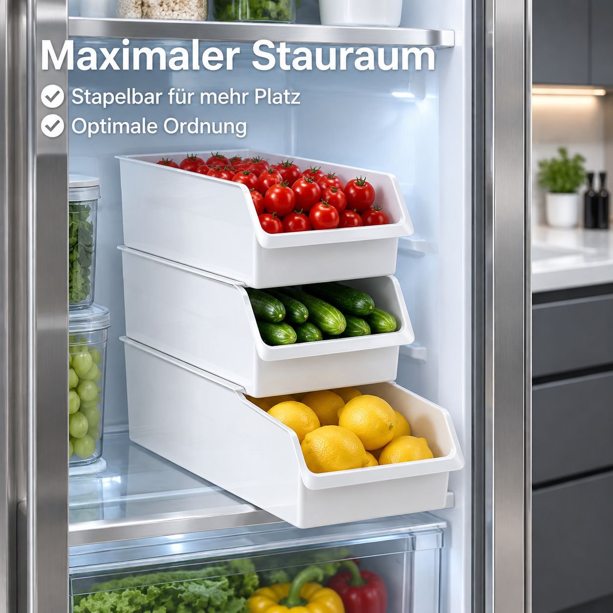 Transparenter Kühlschrank Organizer Schublade für Obst Gemüse Eier Kunststoff