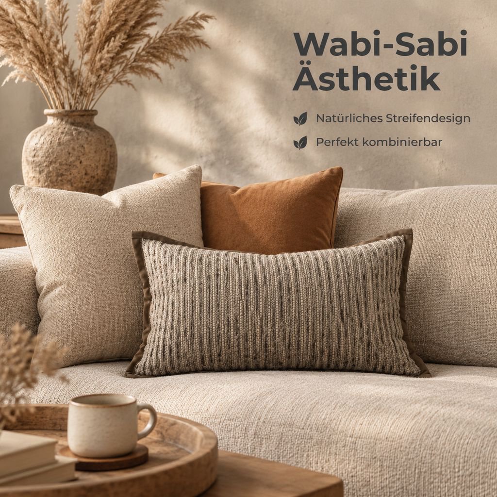 Kissenbezug Braun Gestreift Breiter Rand Wabi-Sabi Lendenkissen Sofa