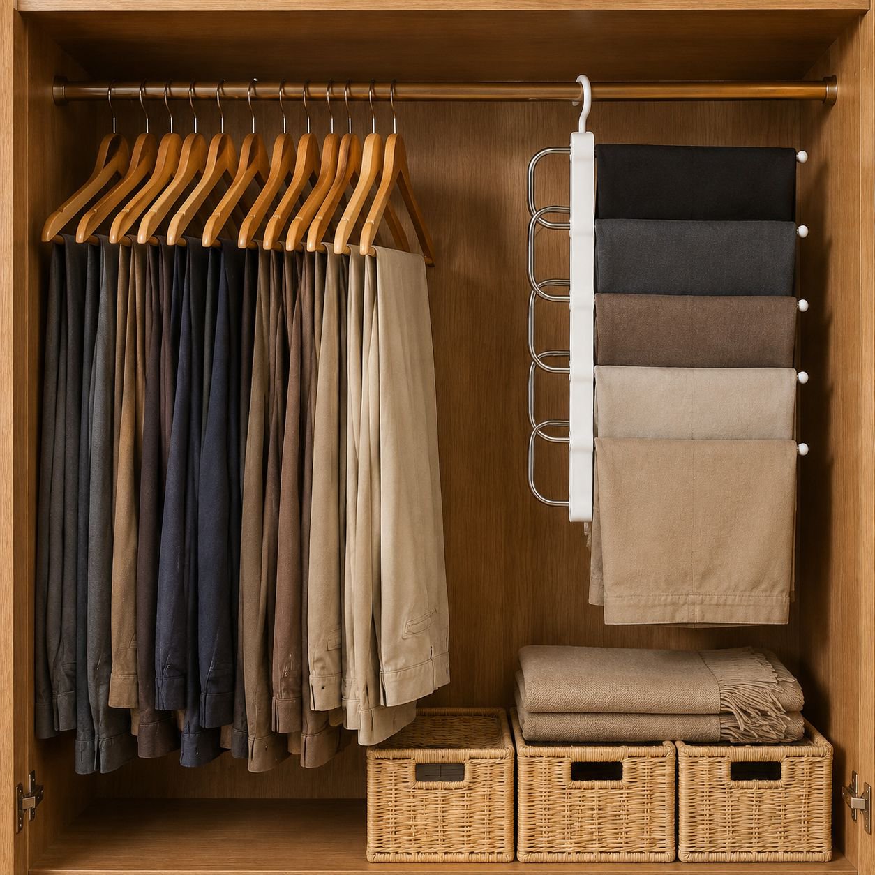 Closet storage solution for pants and scarves